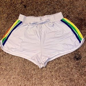 White Short Shorts with Rainbow Stripes